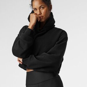 Alo Bae Cropped Hooded Sweatshirt - Black, large
